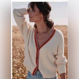 Marine Layer Cream Cardigan with Orange Accents